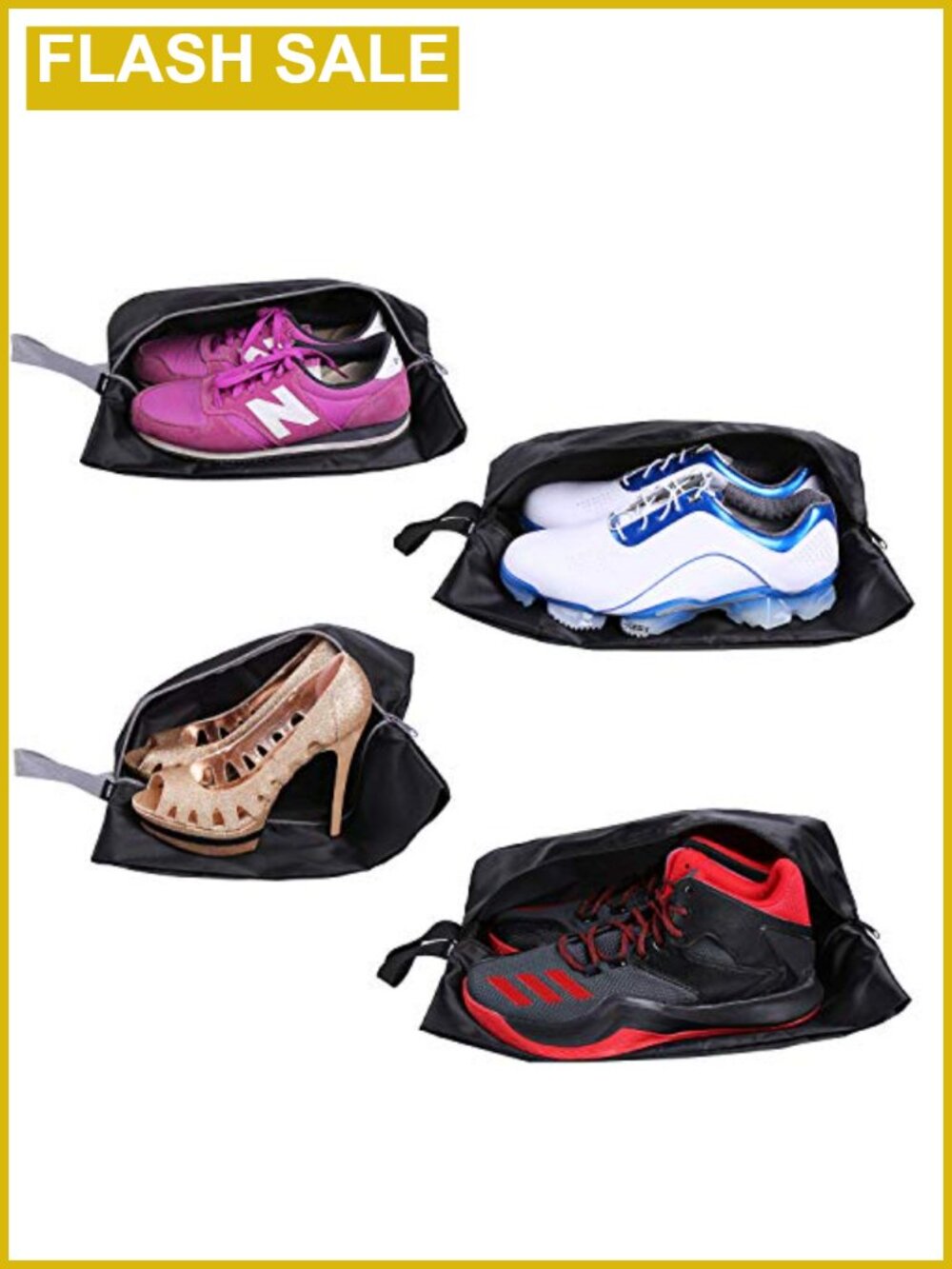 Waterproof Nylon Travel Shoe Bags Set of 4 with Zipper